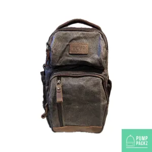 Small Tube Feed Crossbody Bag | Waxed Canvas | Dark Grey with Brown Accents, 12” For Enteralite Infinity Pump
