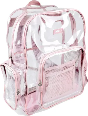 SMARTY Large Heavy Duty Clear Backpack V6 Durable Transparent See Through Bag (Ash Pink)