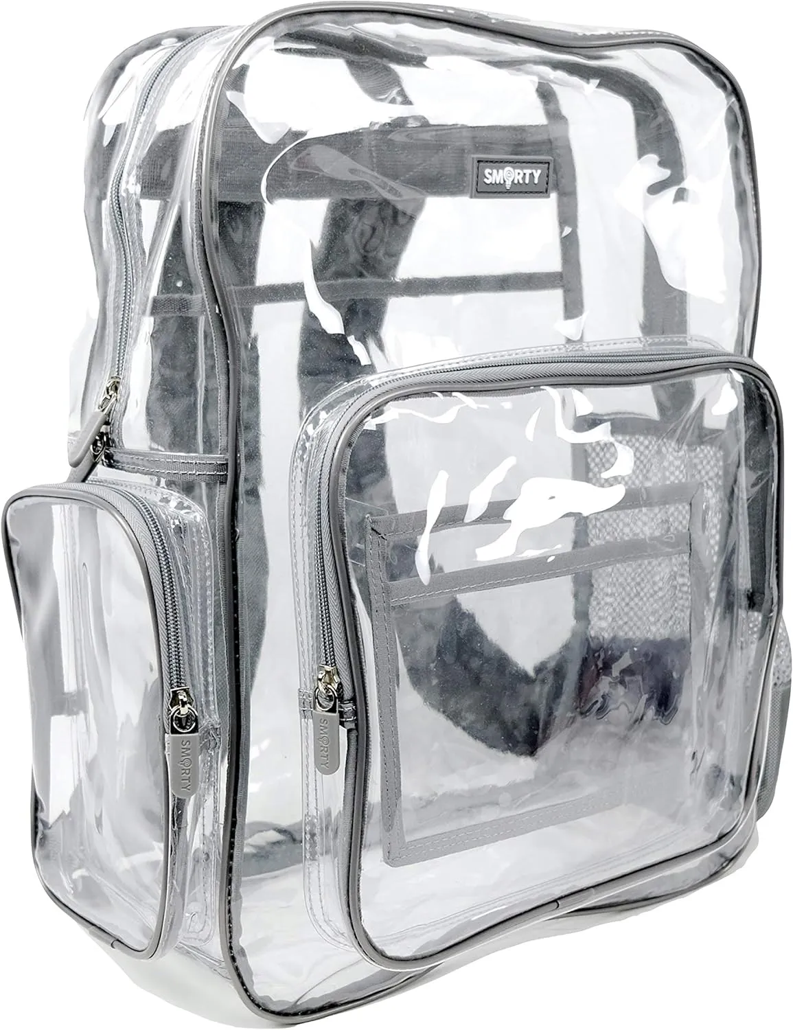 SMARTY Large Heavy Duty Clear Backpack V6 Durable Transparent See Through Bag (Gray, Clear Bottom)