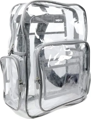 SMARTY Large Heavy Duty Clear Backpack V6 Durable Transparent See Through Bag (Gray, Clear Bottom)