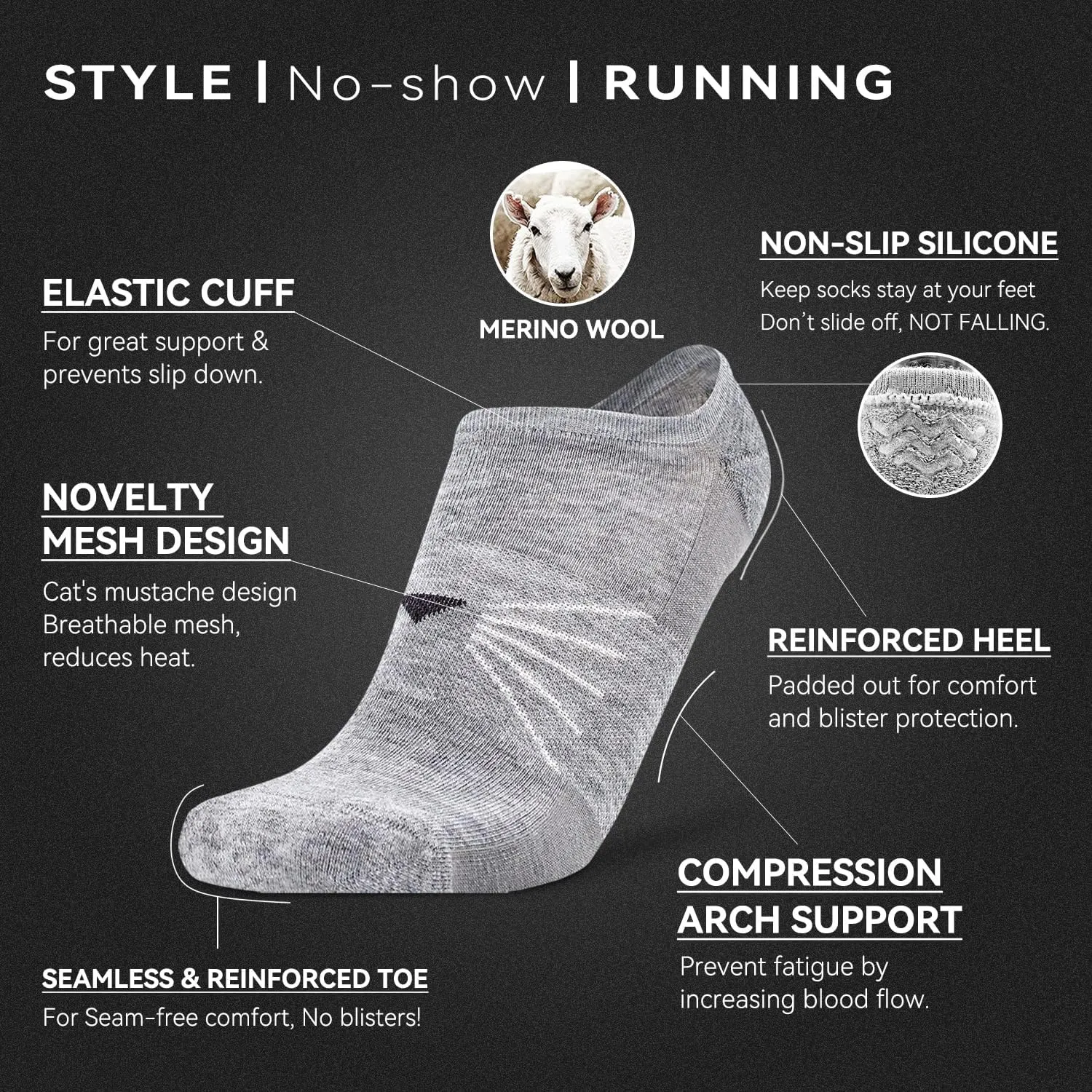 Socks Daze 3/6 Pack Womens No Show Athletic Merino Wool Running Socks Mens Low Cut Casual Invisible Thin Soft Sport Wool Sock