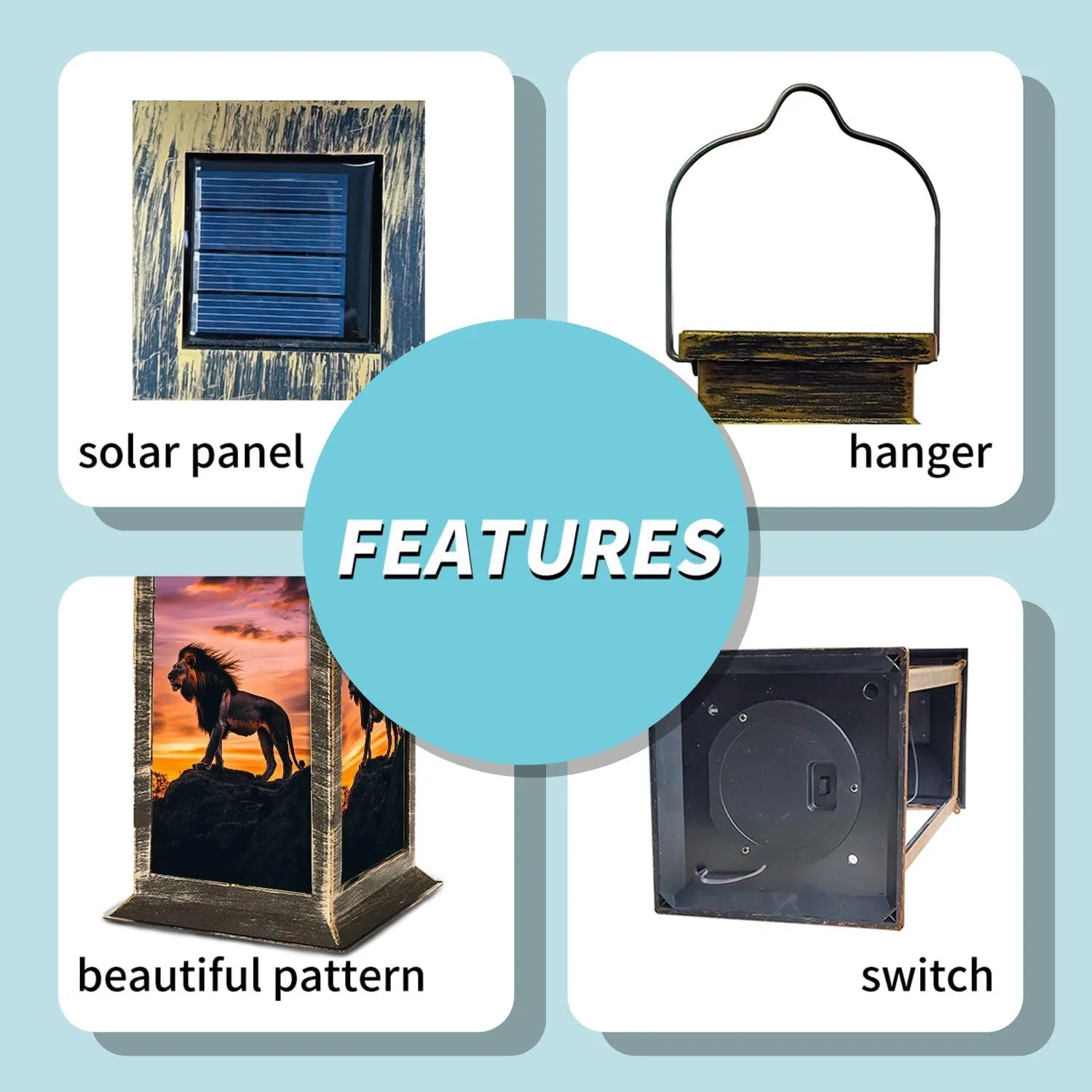 Solar Lantern Sunset Lion Silhouette Dramatic Wall Decor Outdoor Waterproof Garden Hanging Lantern Solar Powered Lighting Outside Table Lamp for Patio Deck Camping 1 Pack