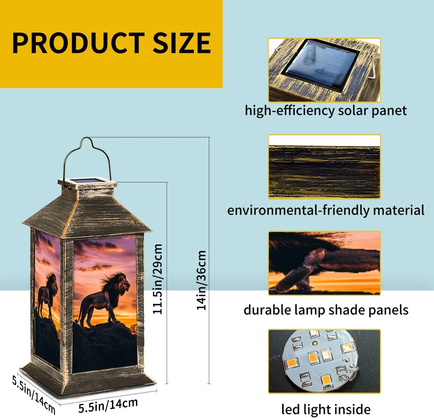 Solar Lantern Sunset Lion Silhouette Dramatic Wall Decor Outdoor Waterproof Garden Hanging Lantern Solar Powered Lighting Outside Table Lamp for Patio Deck Camping 1 Pack
