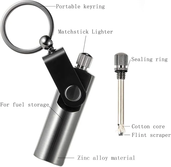SOMGEM Permanent Match Keychain 2 Pack, Kerosene Refillable, Waterproof Flint Fire Starter for Outdoor Camping Emergency Survival Gear
