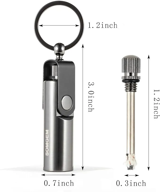 SOMGEM Permanent Match Keychain 2 Pack, Kerosene Refillable, Waterproof Flint Fire Starter for Outdoor Camping Emergency Survival Gear