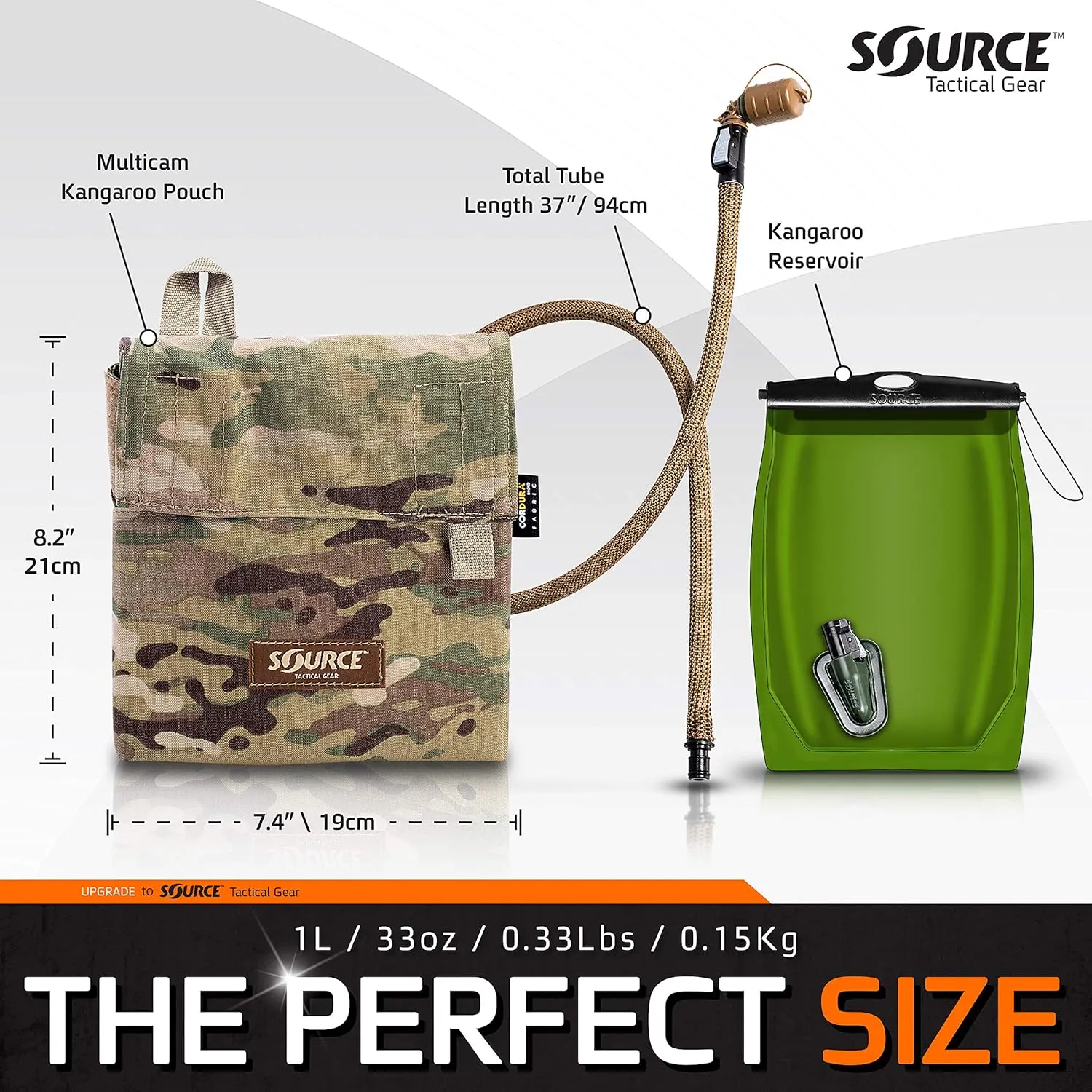 Source Hydration Pack 1 Liter Kangaroo with Molle Pouch Webbing for Easy Attachment to Tactical Vest or War Belt - Closed Cell Insulation Keeps Water Cool, Coyote