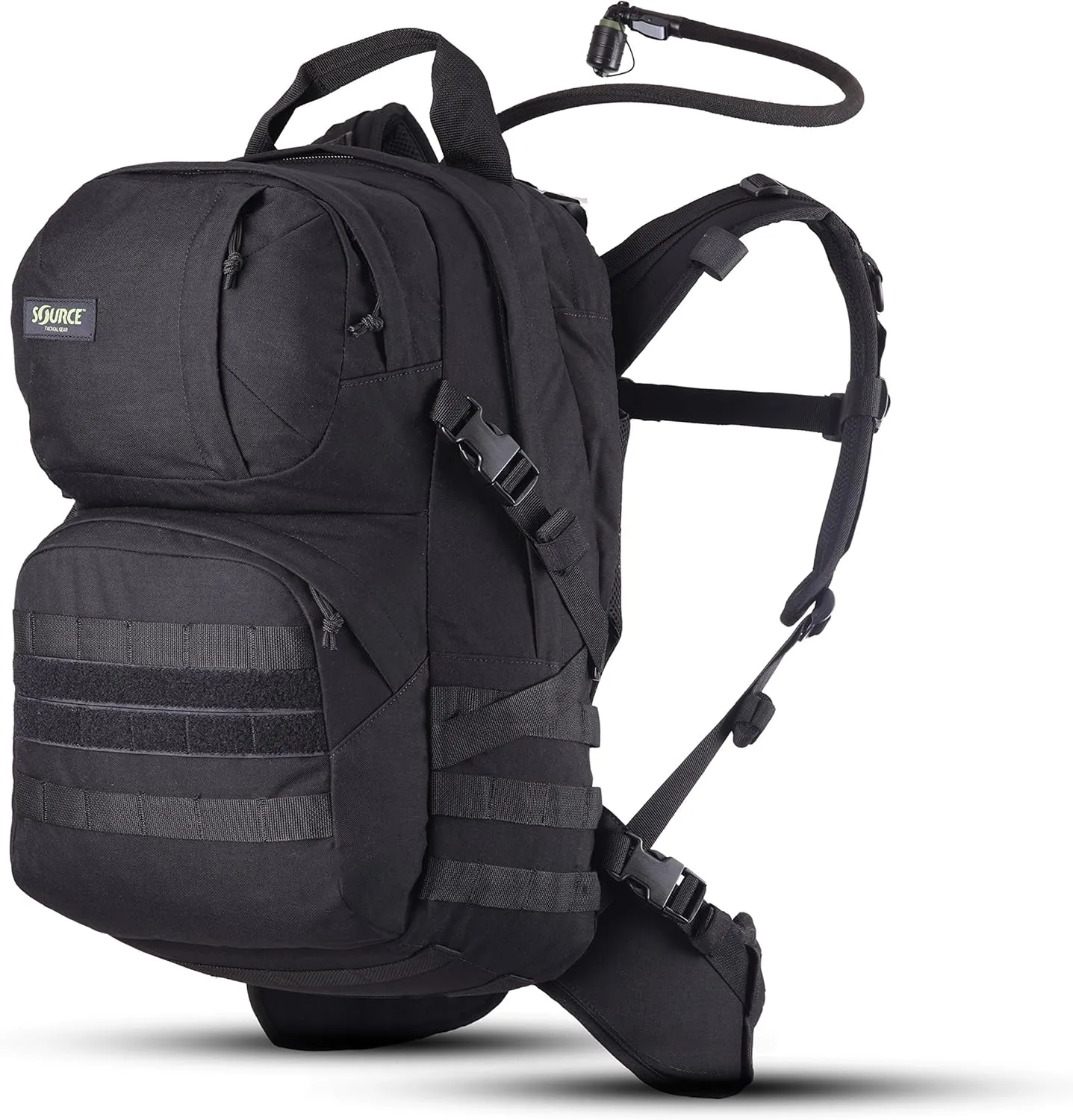 Source Patrol 35L Hydration Backpack with 3L WLPS Low Profile Hydration Bladder - Removable Waist Belt - High-Flow Storm Drinking Valve - MOLLE Webbing for Equipment Attachment, Black