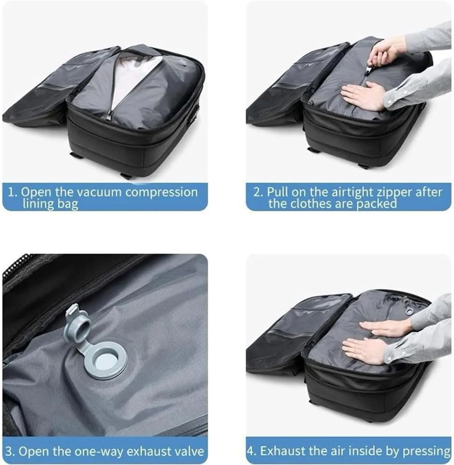 Spence Vac Backpack, Ezy Vac Backpack, Ezyvac Rucksack, Easyvacpack, Vacuum Bag with Anti Theft Lock (Blue with Pump)