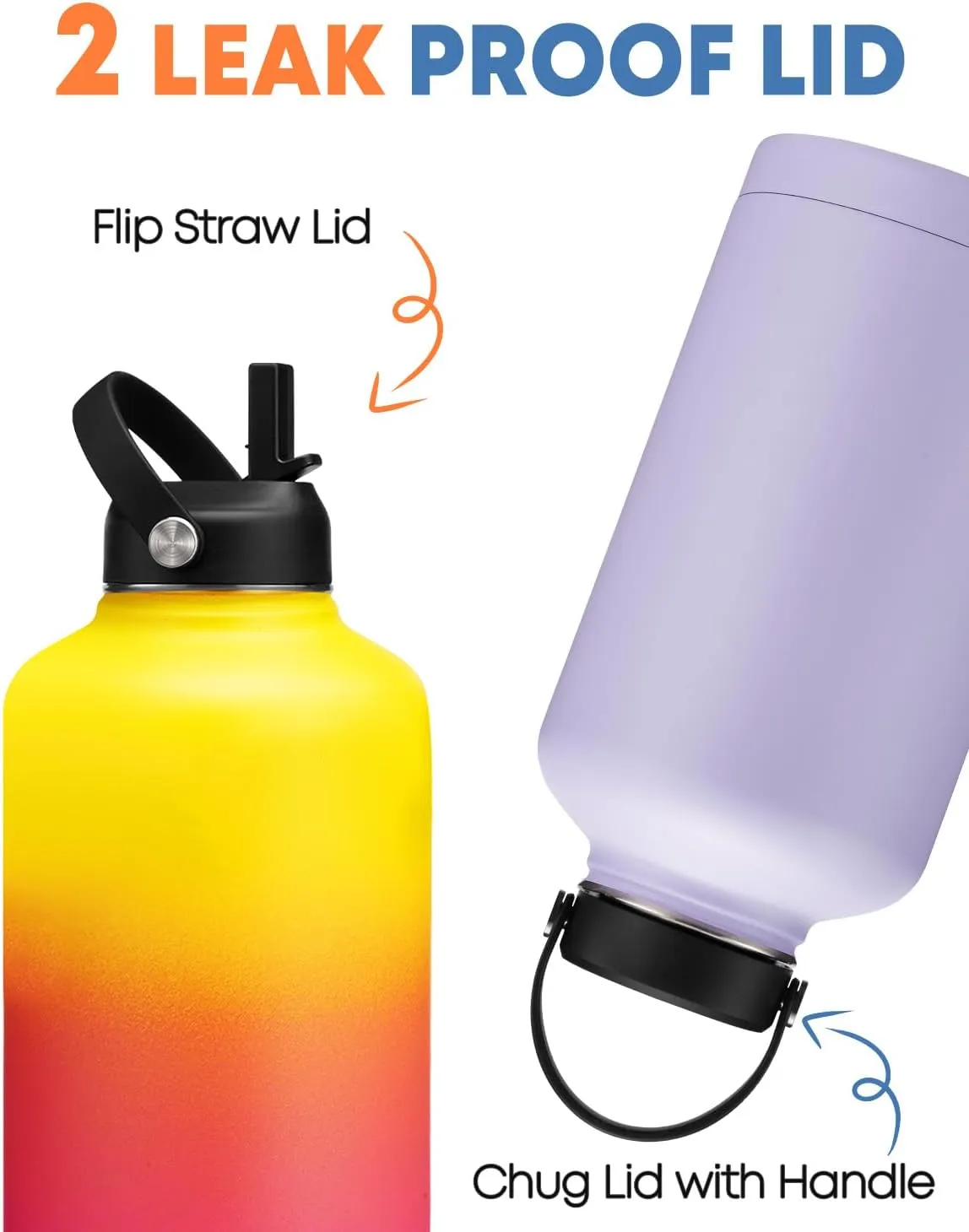 Stainless Steel 64 oz Wide Mouth Water Bottle - Keeps Ice Cold Up to 48H & Hot Up to 24H, Double-wall Metal Water Jug with Paracord Handle & Protective Boot