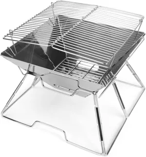 Stainless Steel Folding Grill Folding Campfire Grill Stainless Steel Camping Fire Pit Heavy Duty Portable Camping Grill Grate with Carrying Bag