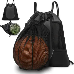 STAY GENT Drawstring Basketball Backpack for Boys, Foldable Soccer Backpack Gym Bag Sackpack Sports Sack with Detachable Ball Mesh Bag for Volleyball Baseball Yoga