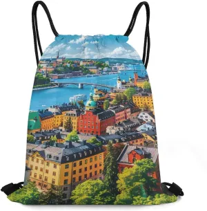 Stockholm Sweden Travel Drawstring Bag Waterproof String Backpack Gym Sackpack Sport Bag