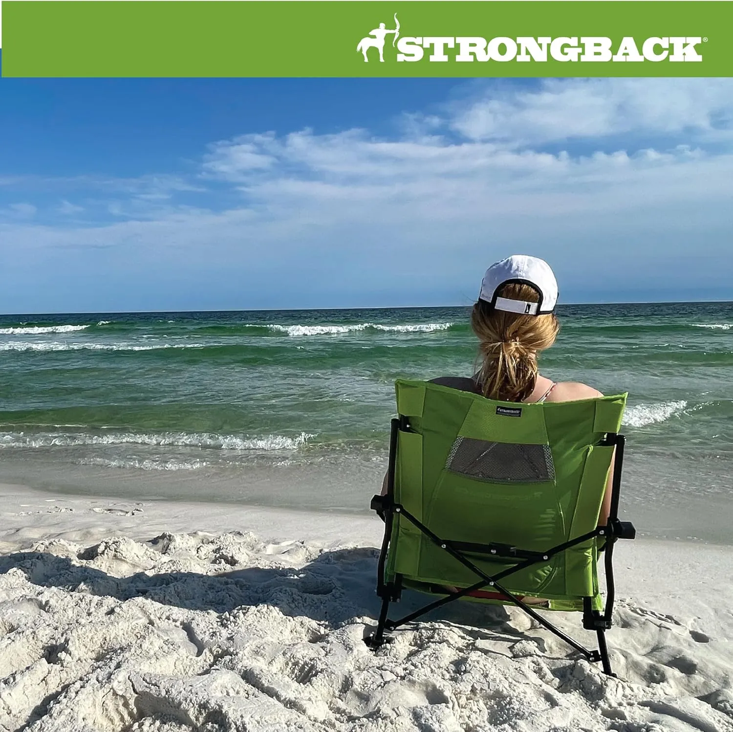 STRONGBACK Beach Chairs - Low Gravity Recliner Portable Beach Chair - with Built-in Lumbar Support, Heavy Duty Folding Beach Chairs, Great for Travel