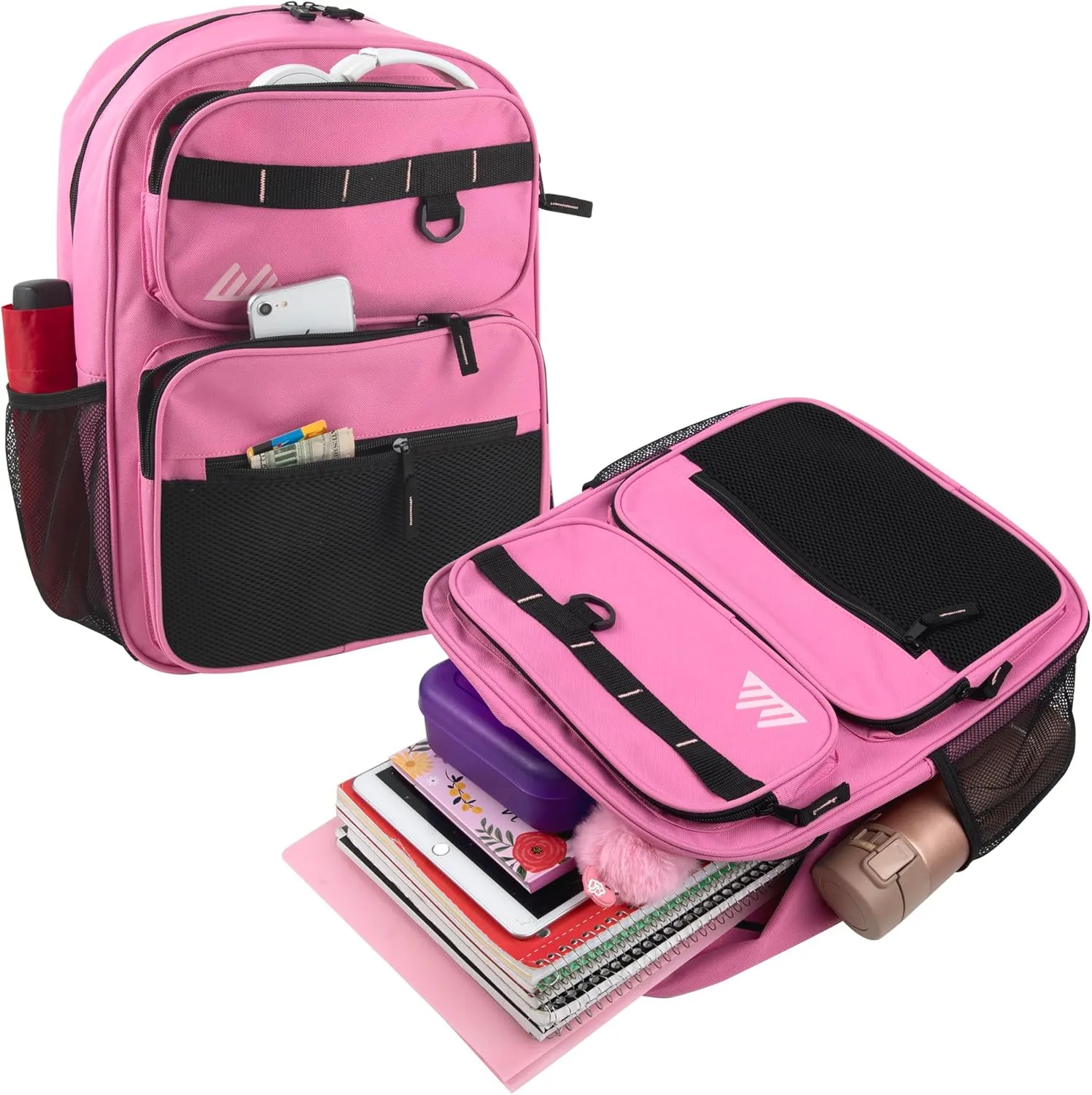 Summit Ridge Travel Backpack for Men and Women, Spacious Work Daypack with Water Bottle Pockets (Pink)
