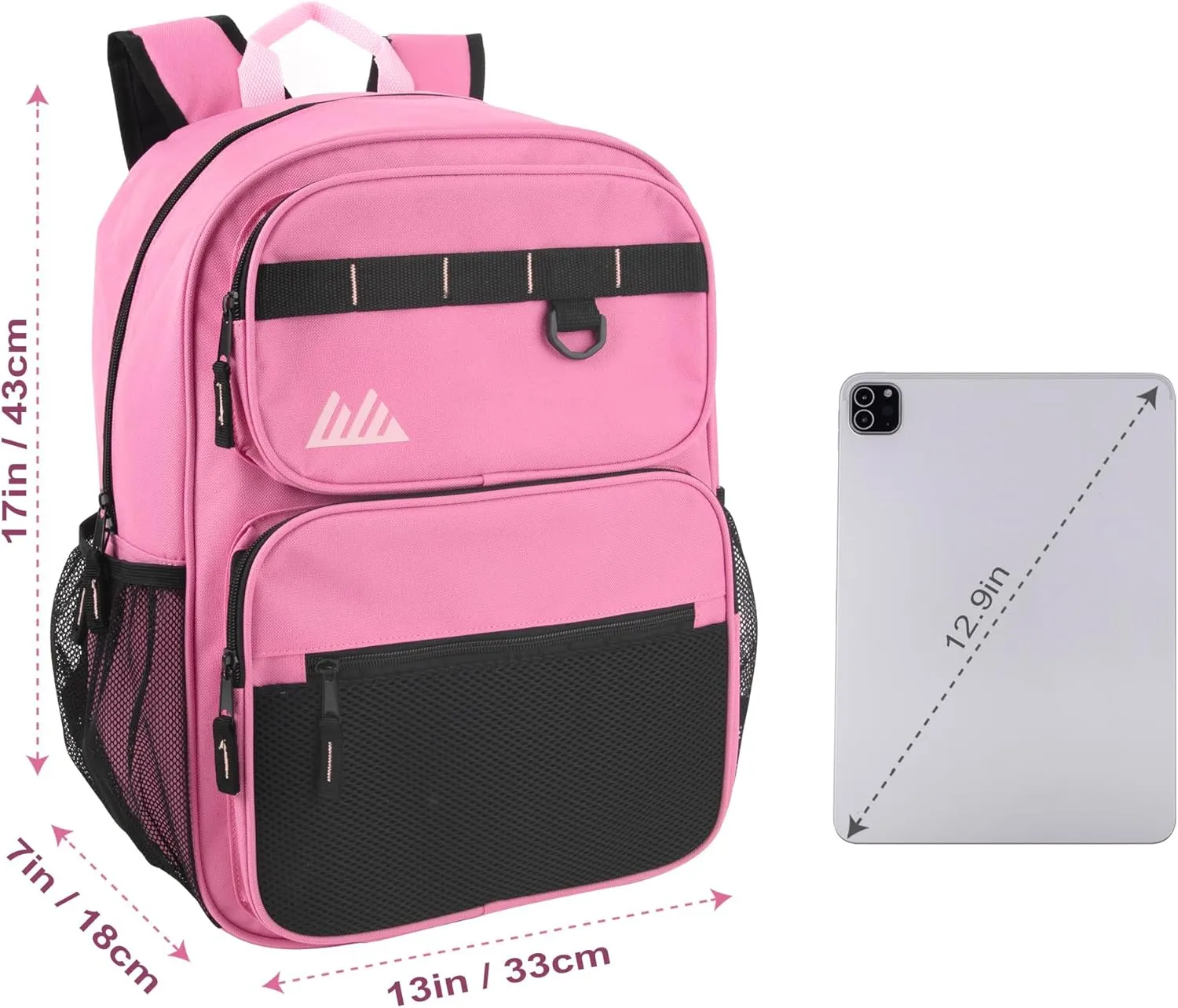 Summit Ridge Travel Backpack for Men and Women, Spacious Work Daypack with Water Bottle Pockets (Pink)