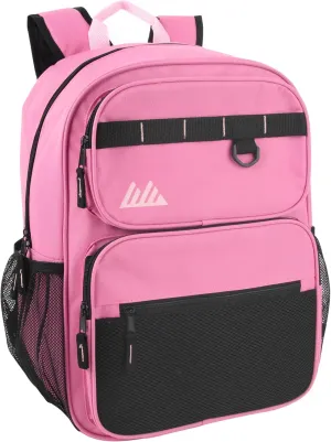 Summit Ridge Travel Backpack for Men and Women, Spacious Work Daypack with Water Bottle Pockets (Pink)