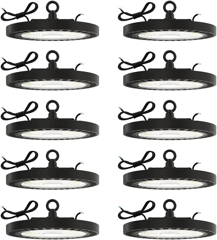 Sunco 10 Pack UFO LED High Bay Light, Lighting for Warehouse, 5000K Daylight, 150W, 21000 LM, 100-277V, Dimmable 0-10V, IP65 Waterproof, Super Bright, UL.