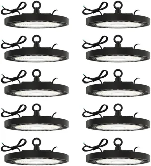 Sunco 10 Pack UFO LED High Bay Light, Lighting for Warehouse, 5000K Daylight, 150W, 21000 LM, 100-277V, Dimmable 0-10V, IP65 Waterproof, Super Bright, UL.