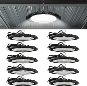 Sunco 10 Pack UFO LED High Bay Light, Shop Lights for Warehouse, Plug & Play, 19500 LM, 150W, 4000K Cool White, Power Cord Included, IP65 Waterproof Shatterproof Fixture UL.