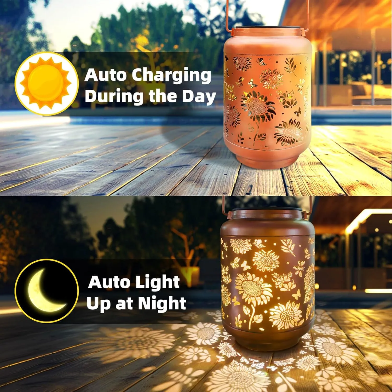 Sunflower Solar Lantern Outdoor Waterproof, Metal Hanging Solar Powered Lantern Light, Birthday Gardening Gifts for Women Mom Grandma, , Garden Decor for Yard, Patio, Porch, Backyard Balcony