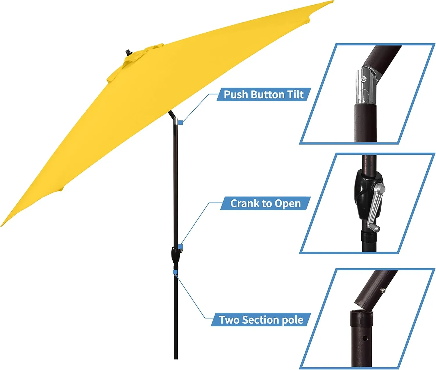 Sunline 11 ft Crank Open, Push Tilt, Aluminum Ribs and Pole Market Patio Umbrella