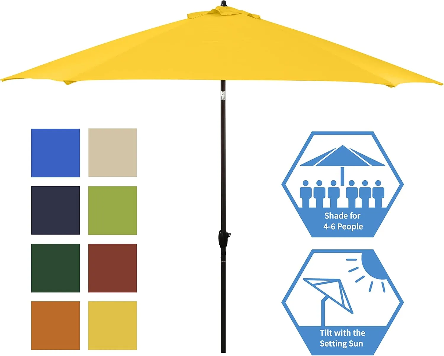 Sunline 11 ft Crank Open, Push Tilt, Aluminum Ribs and Pole Market Patio Umbrella