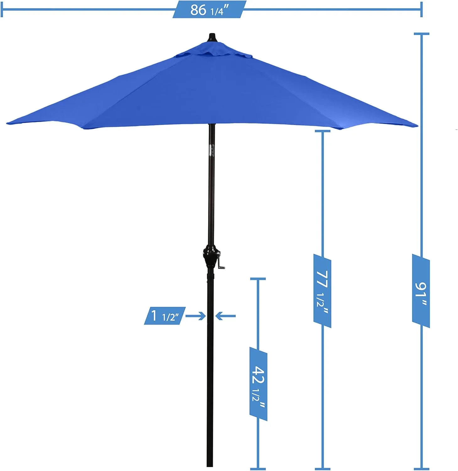 Sunline 7.5 ft x 6 Fiberglass Ribs Aluminum Pole Crank Open Push Tilt Market Patio Umbrella