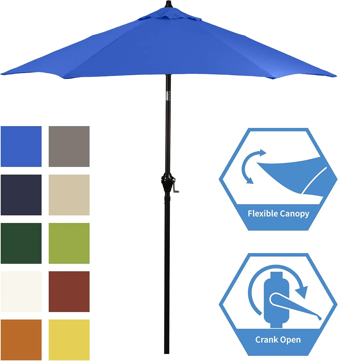Sunline 7.5 ft x 6 Fiberglass Ribs Aluminum Pole Crank Open Push Tilt Market Patio Umbrella