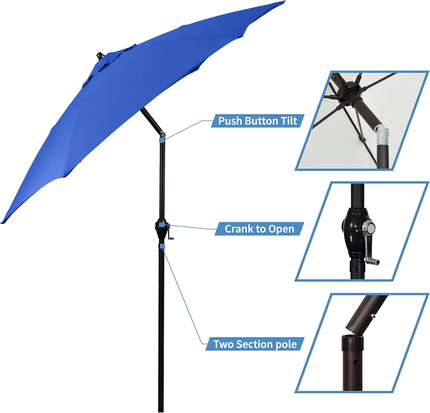 Sunline 7.5 ft x 6 Fiberglass Ribs Aluminum Pole Crank Open Push Tilt Market Patio Umbrella