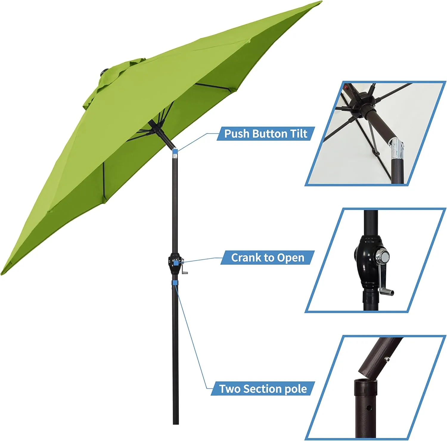 Sunline 9 ft Crank Open Push Tilt Fiberglass Ribs Aluminum Pole Market Patio Umbrella
