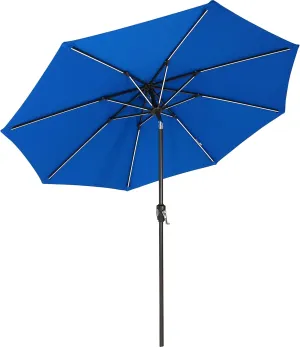 Sunnydaze 9-Foot Sunbrella Tilting Patio Umbrella with Solar LED Light Bars - Pacific Blue