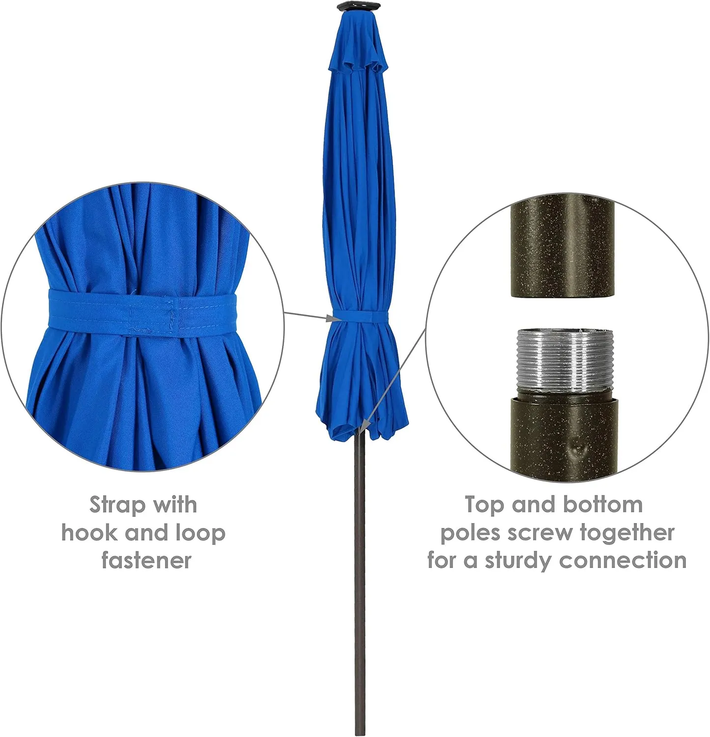 Sunnydaze 9-Foot Sunbrella Tilting Patio Umbrella with Solar LED Light Bars - Pacific Blue