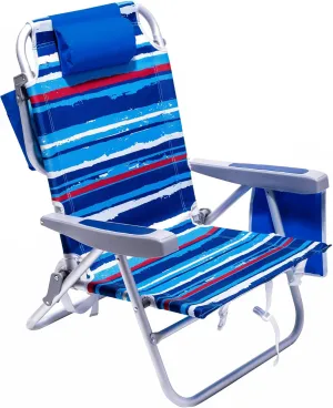 SunnyFeel Backpack Beach Chairs for Adults, Folding Low Beach Chairs Heavy Duty 5 Position Lay Flat Reclining with Cup Holder,Pillow,Cooler Bag for Sand/Outdoor/Lawn, Portable Camping Chair