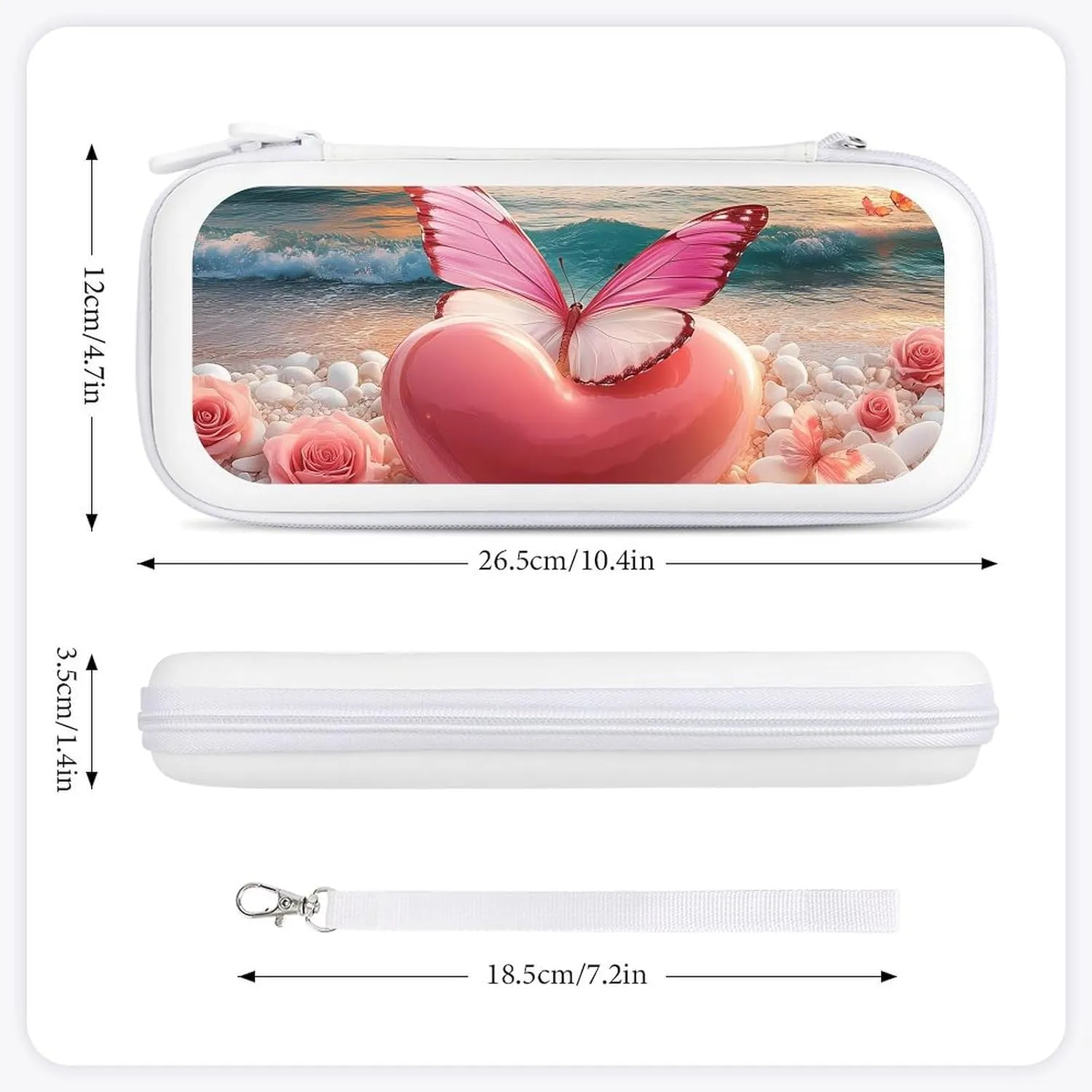 Sunset Beach Heart Rose Butterflies Compatible with Switch Carrying Case Hard Travel Game Bag Pouch with 15 Games Accessories