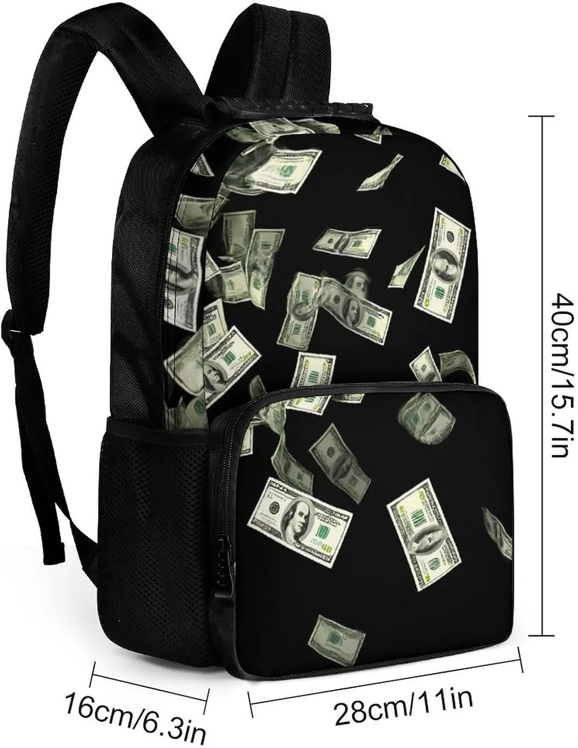 Supdreamc Lightweight Daypack Backpack for Trekking Work Running - Big Capacity Multipurpose Anti-Theft Bookbag, Falling Money American Bill Dollars Business Computer Bag