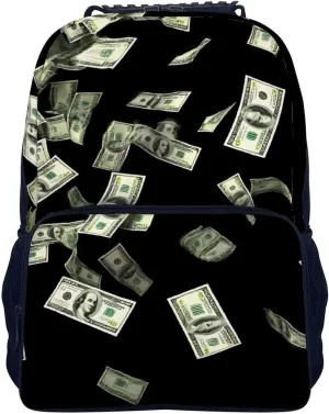 Supdreamc Lightweight Daypack Backpack for Trekking Work Running - Big Capacity Multipurpose Anti-Theft Bookbag, Falling Money American Bill Dollars Business Computer Bag