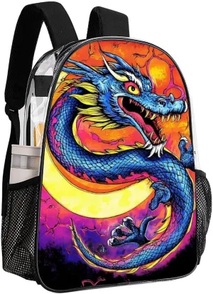 Supdreamc Transparent Daypack Backpack for Trekking Picnic Walking Cycling - Large Capacity Anti-Theft Multipurpose Shoulder Bag, Mystery Dragon Trippy Art Casual Daypack