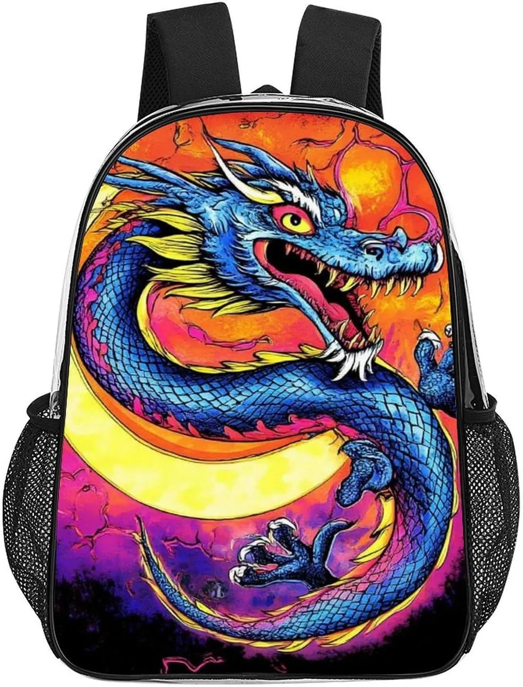 Supdreamc Transparent Daypack Backpack for Trekking Picnic Walking Cycling - Large Capacity Anti-Theft Multipurpose Shoulder Bag, Mystery Dragon Trippy Art Casual Daypack