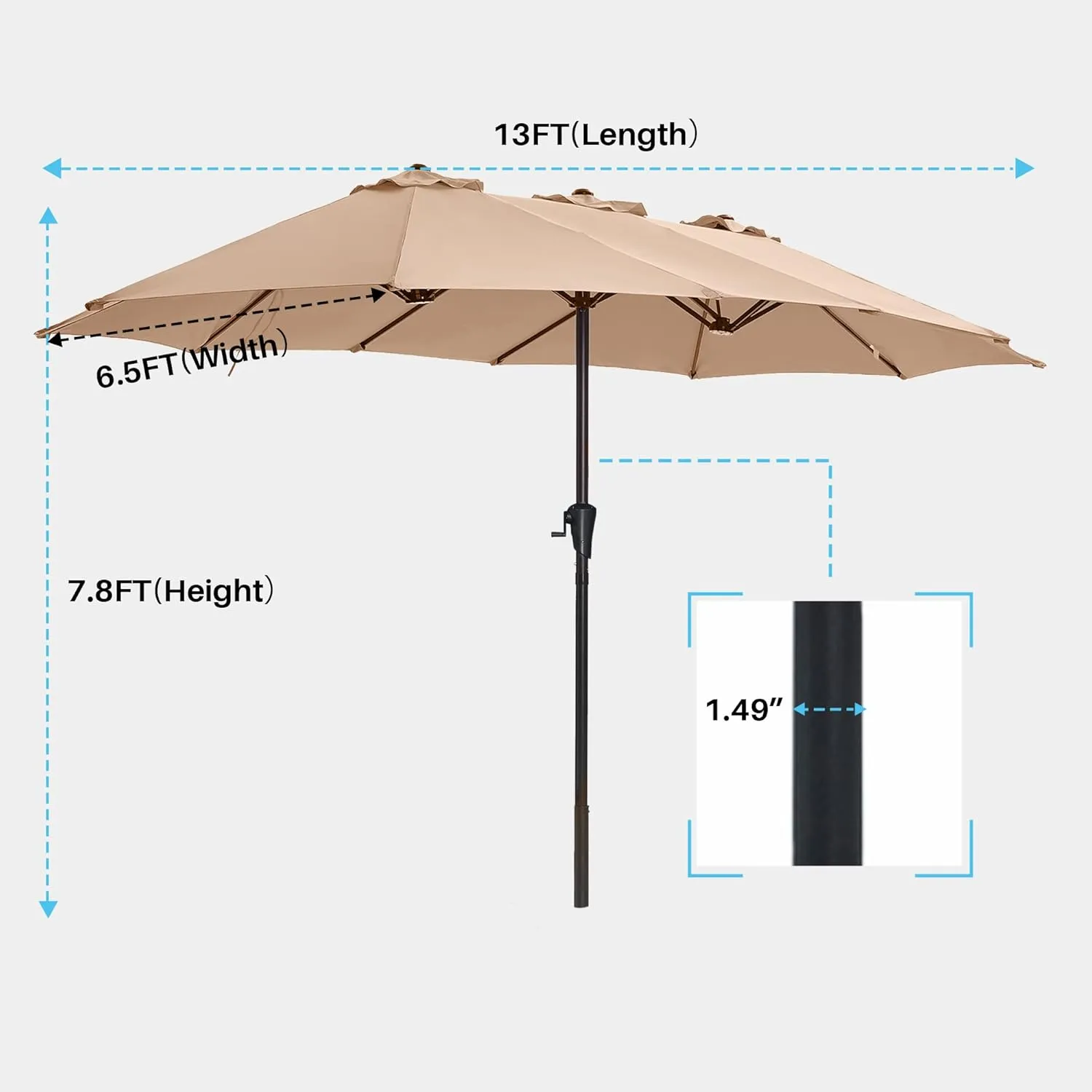 SUPERJARE 13FT Outdoor Umbrella for Patio, Double sided Pool Umbrellas with Fade Resistant Canopy, Large Table Umbrella for Deck, Market, Backyard - Beige