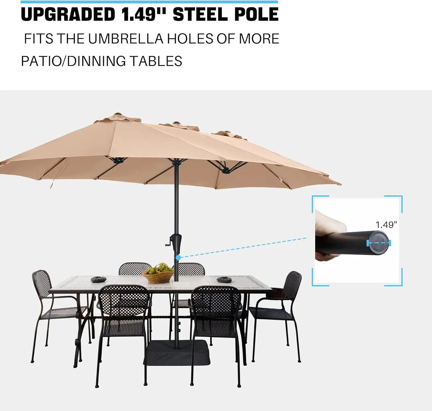SUPERJARE 13FT Outdoor Umbrella for Patio, Double sided Pool Umbrellas with Fade Resistant Canopy, Large Table Umbrella for Deck, Market, Backyard - Beige