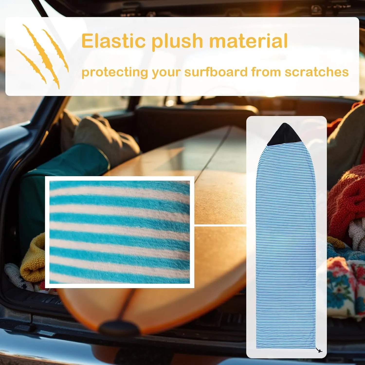 Surf Sock, Surfboard Sock Cover for Longboard Paddleboard Surf Board Sup Paddle Board, 6-8 FT Foot Quick Dry Stretch Surfboard Bag Sleeve with Drawstring Closure
