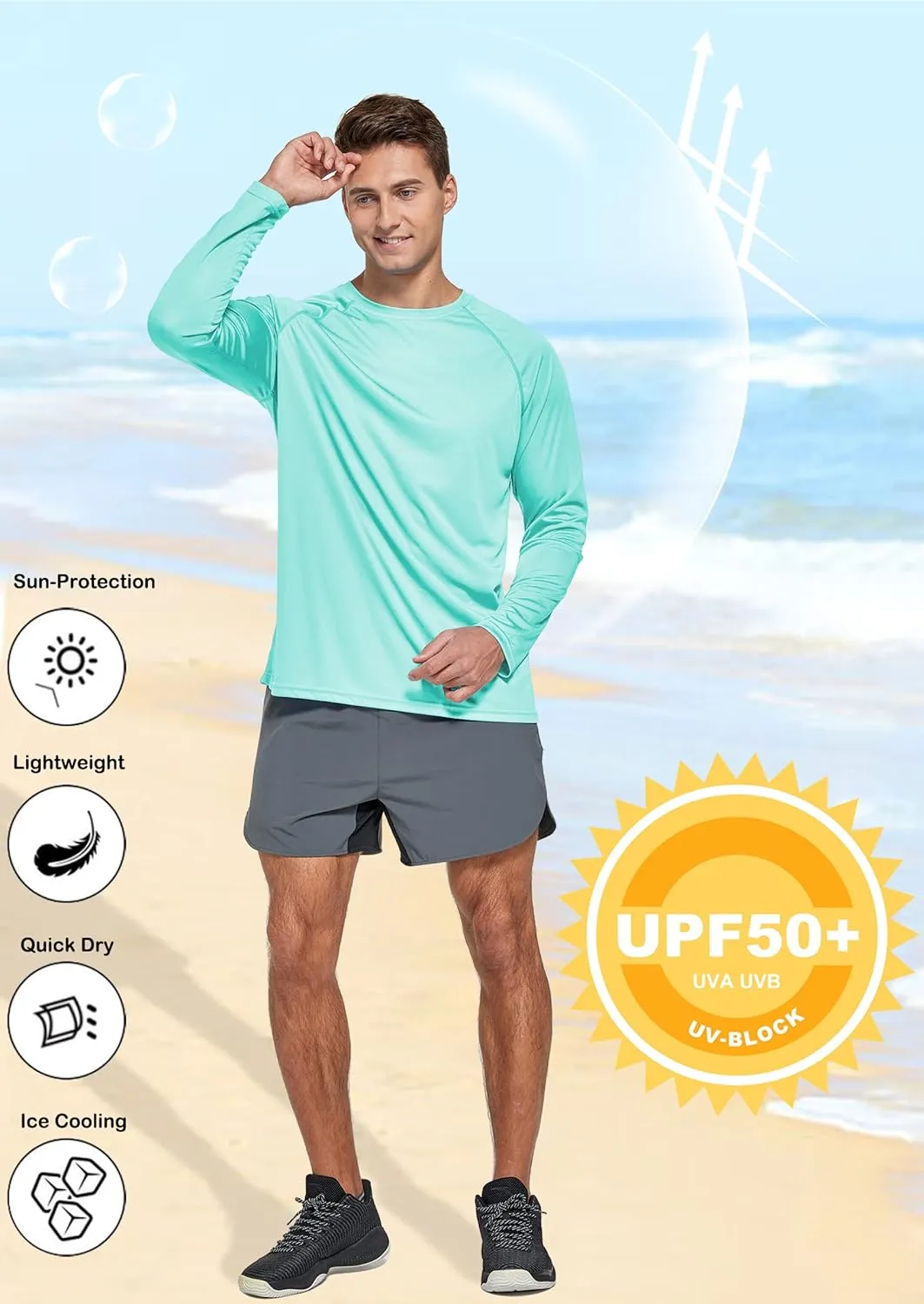 Susclude Men's Sun Protection UPF 50  UV/SPF Long Sleeve T-Shirt Outdoor Rashguard Shirts for Running,Fishing,Hiking