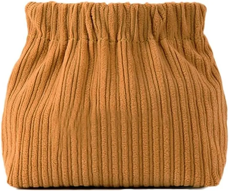 SZELL Pocket Cosmetic Bag Corduroy Elastic Self-Closing Pouches Waterproof Coin Purse for Makeup Lipstick Earphones Jewelry Organizer (Brown)