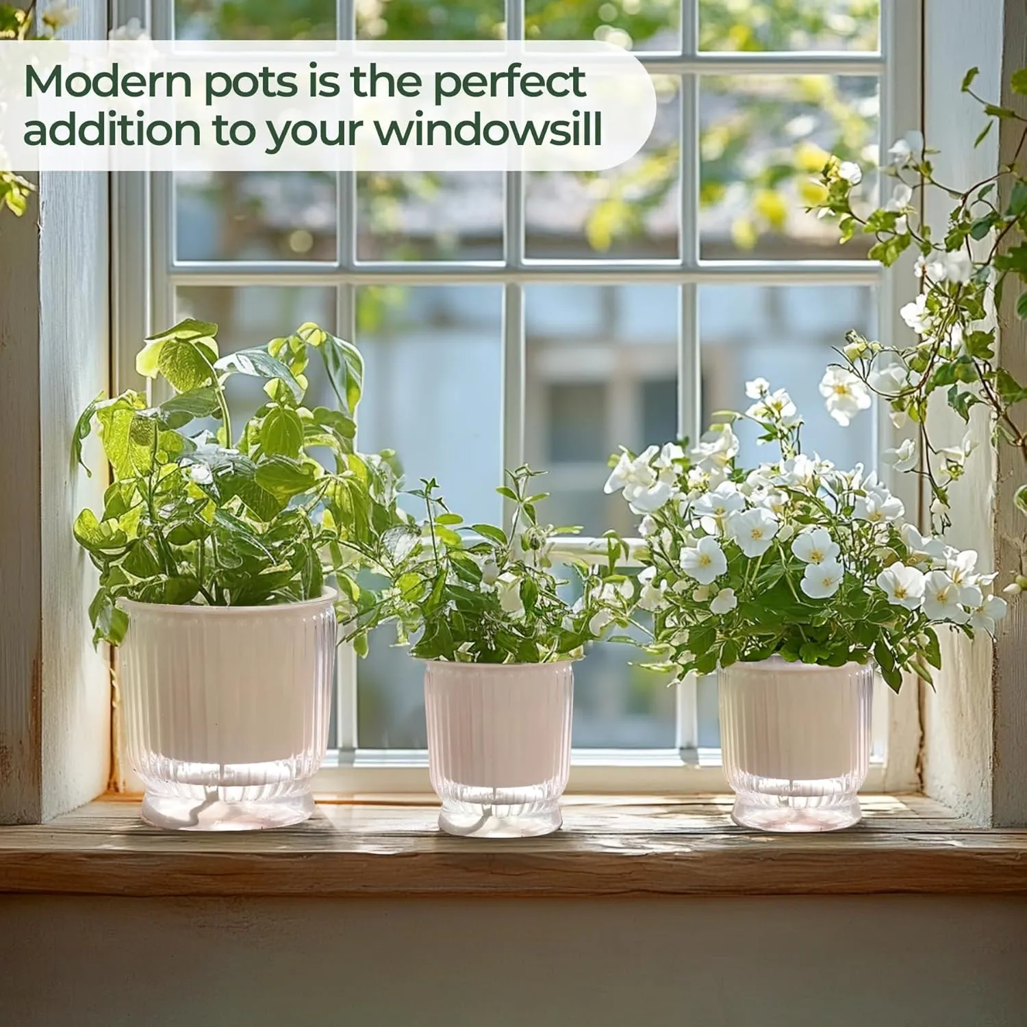 T4U 4 Inch Self Watering Plant Pot, 4 Pack Self Watering Pots, Self Watering Planter with Reservoir, Clear Self Watering Pots for Indoor Plants, African Violets, Flowers (4 Pack, 4", Clear)