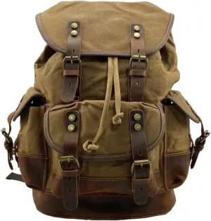 Tactical Backpack Military Molle Hiking 20-35L Water-repellent wax canvas bag travel in khaki