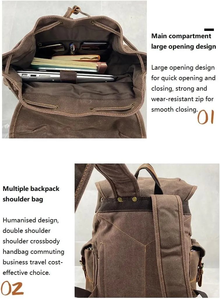 Tactical Backpack Military Molle Hiking 20-35L Water-repellent wax canvas bag travel in khaki