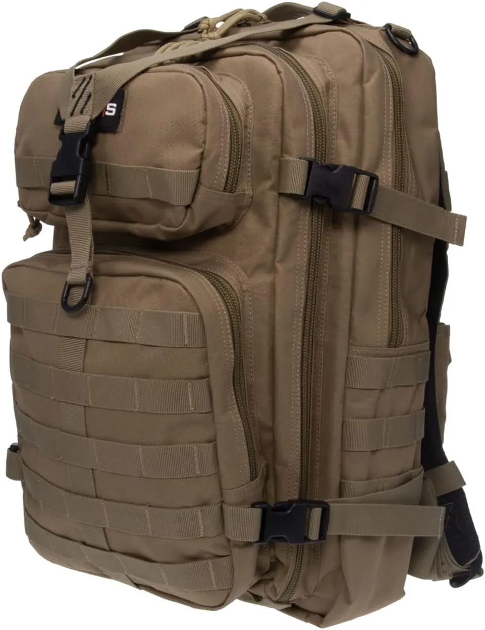 Tactical Bugout Durable Weatherproof Water-Resistant Computer Backpack with 2 Removable Pistol Cases, Tan, One Size