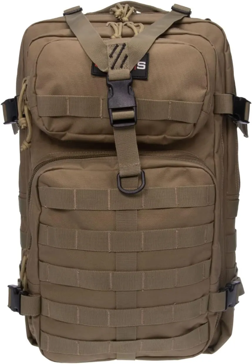 Tactical Bugout Durable Weatherproof Water-Resistant Computer Backpack with 2 Removable Pistol Cases, Tan, One Size