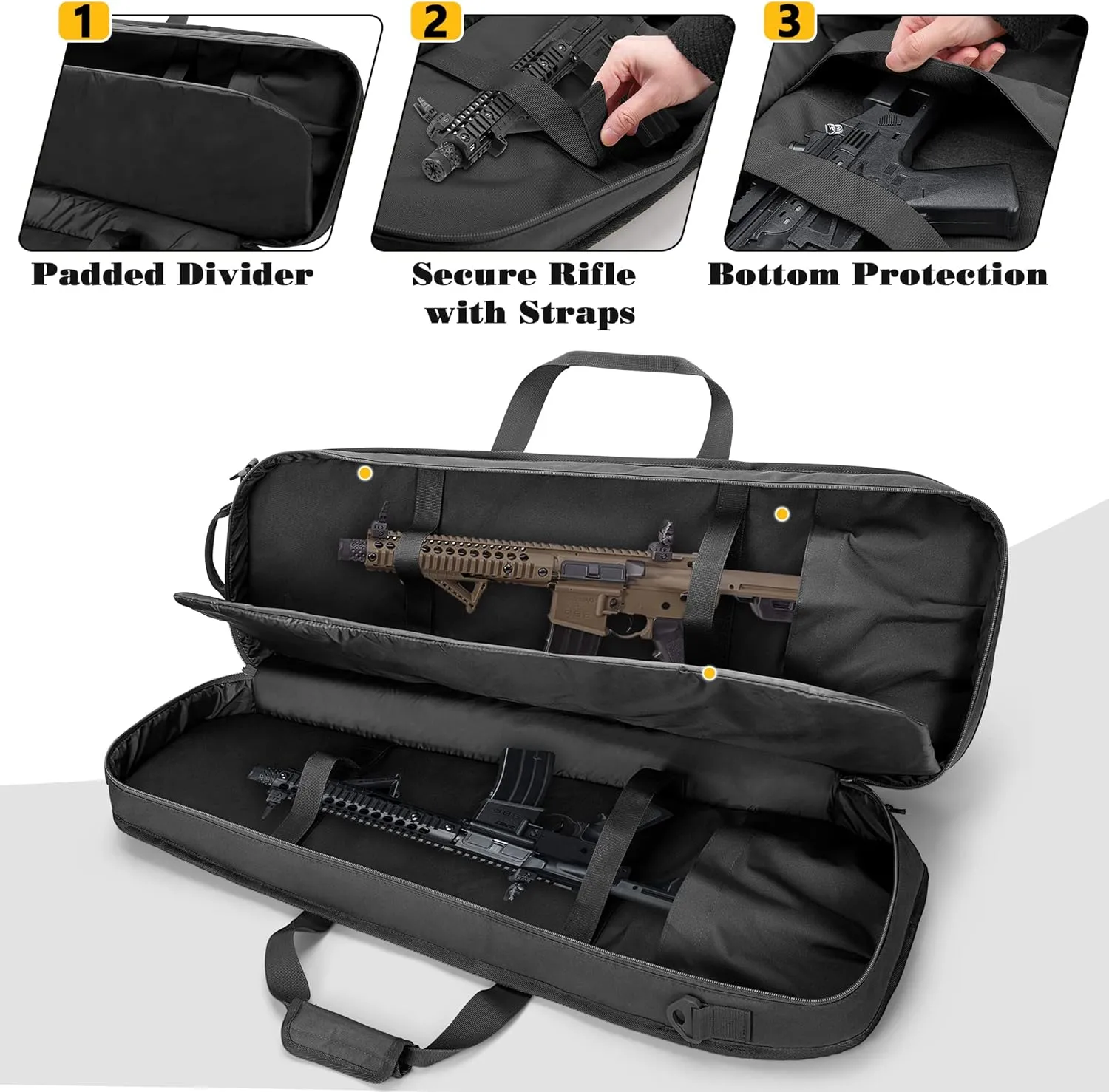 Tactical Rifle Bag Backpack Fits 36” Rifles, Soft Rifle Case with 3 Magazine Holders, Padded Shoulder Straps, Lockable Zipper and Molle System for Hunting and Shooting
