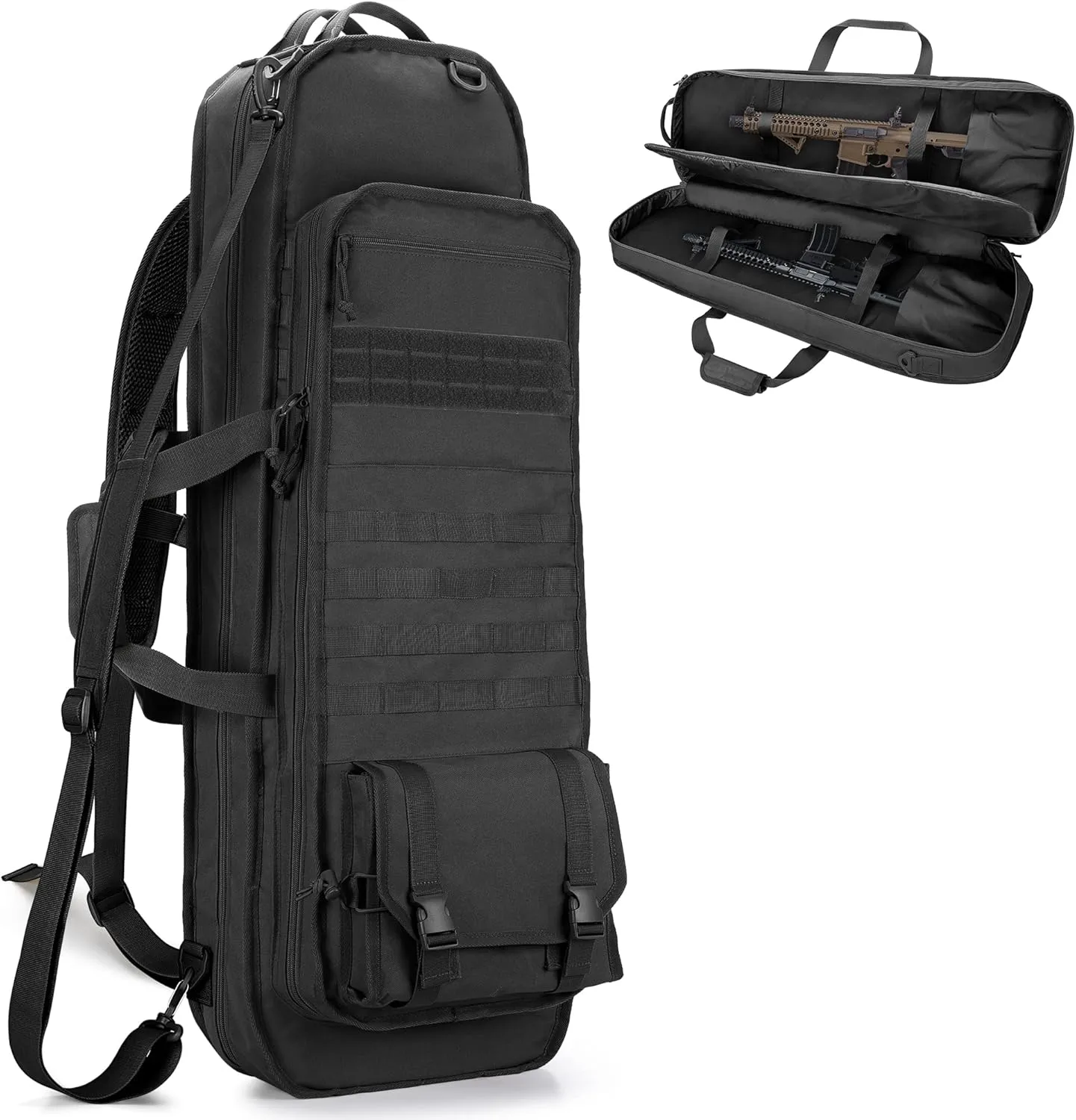 Tactical Rifle Bag Backpack Fits 36” Rifles, Soft Rifle Case with 3 Magazine Holders, Padded Shoulder Straps, Lockable Zipper and Molle System for Hunting and Shooting